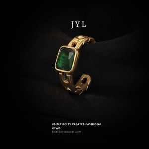 Green Emerald Ring For Women, Adjustable Gold Gemstone Ring